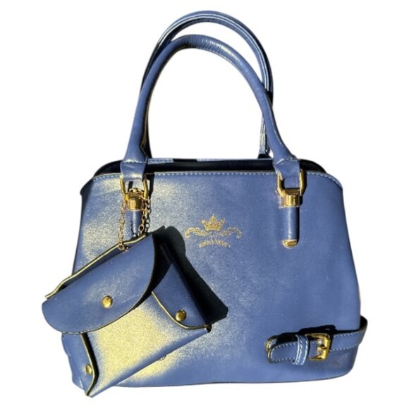 Habiba's boutique Handbags - Habiba's Boutique Bag Attached Mini Bag & 2 Removable Straps Blue & Gold Accents